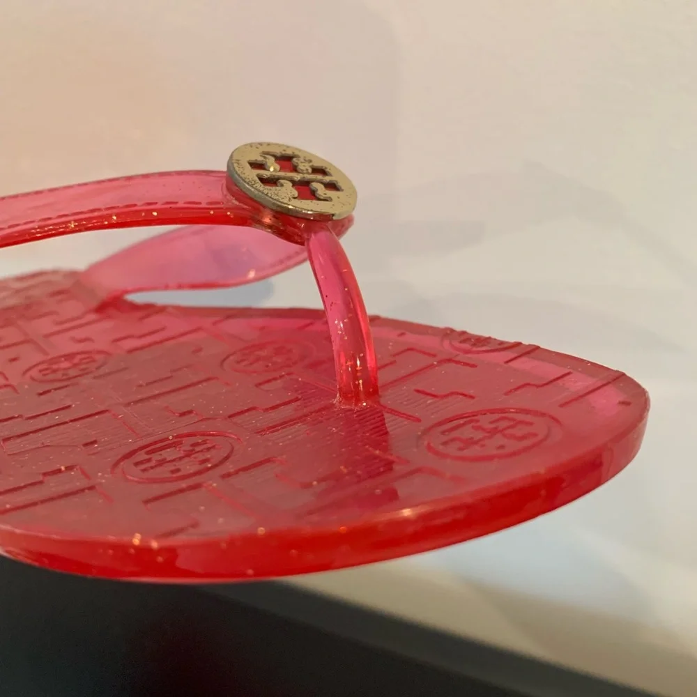Tory Burch Red Glitter Jelly Logo Thong Sandals